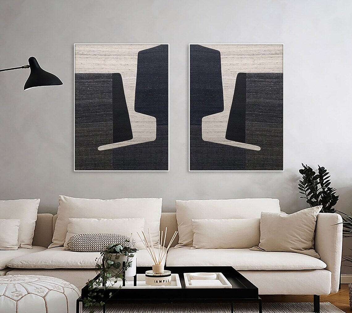 Abstract Modern Diptych Oil Painting for Contemporary Home Decor