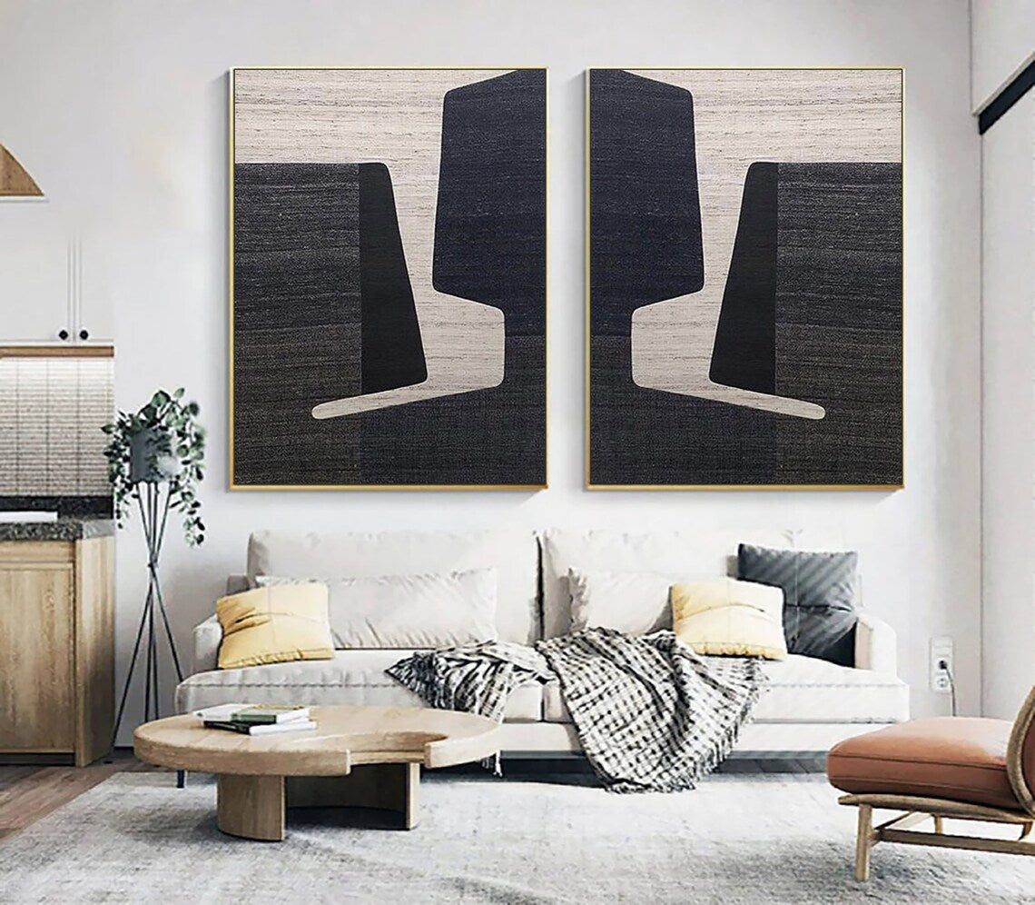 Abstract Modern Diptych Oil Painting for Contemporary Home Decor