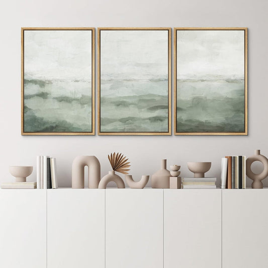 Modern Sage Green Abstract Landscape Canvas Art Set for Elegant Home Decor