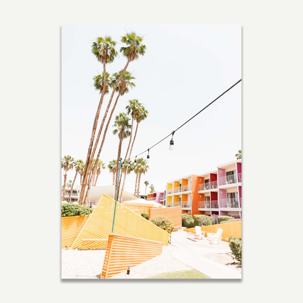 Vibrant Saguaro Landscape with Palm Trees and Modern Architecture