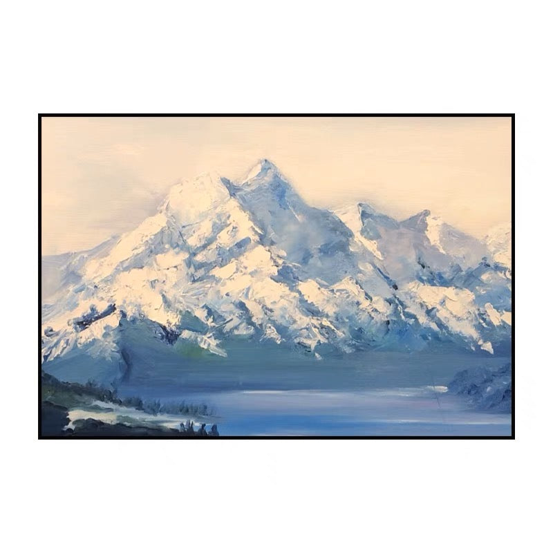 Breathtaking Mountain Landscape Oil Painting with Serene Lake Views