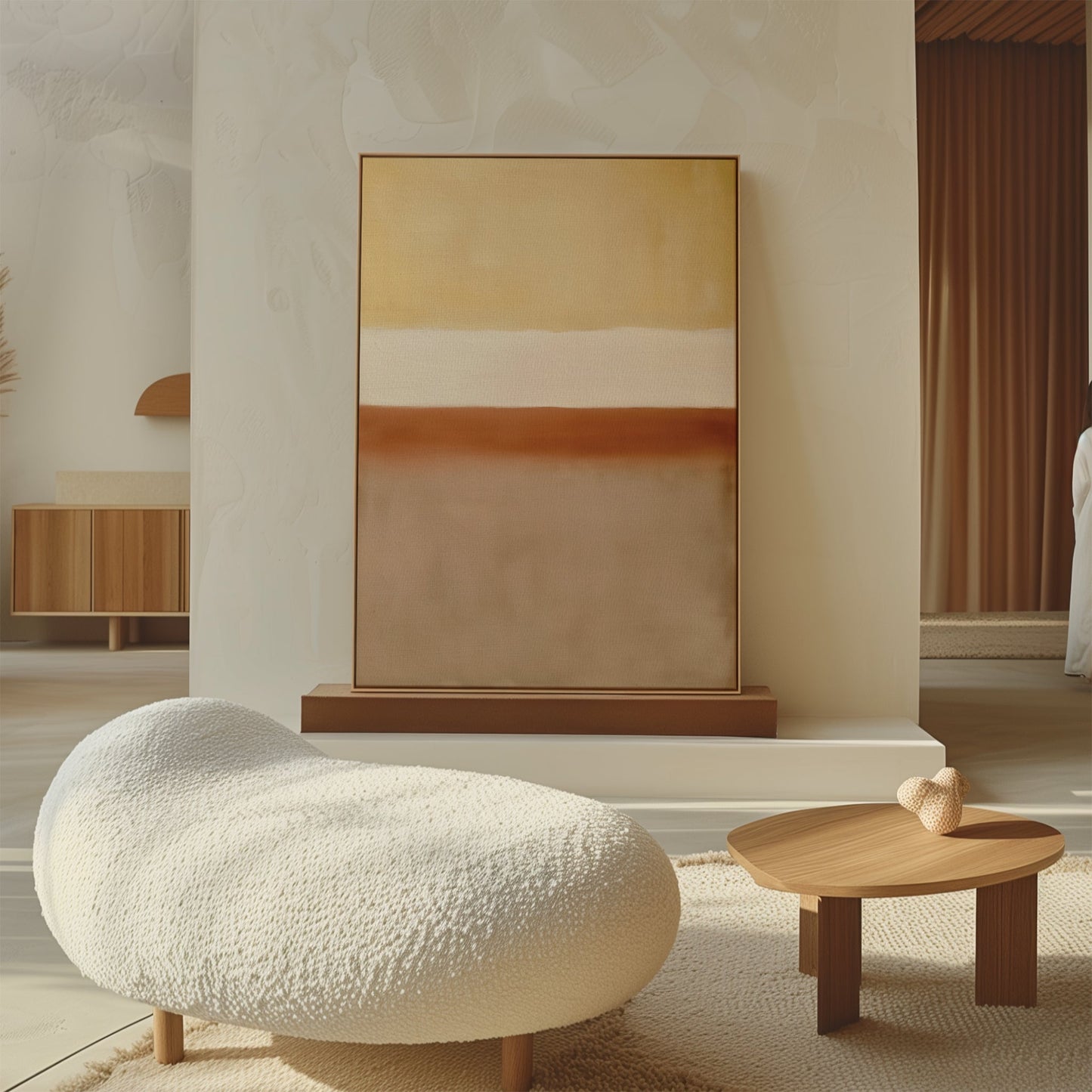 Serene Sand Gradient Abstract Oil Painting for Modern Home Decor
