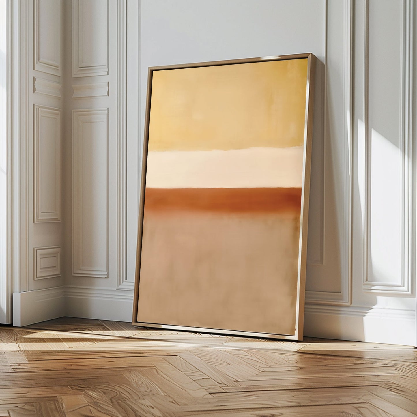 Serene Sand Gradient Abstract Oil Painting for Modern Home Decor