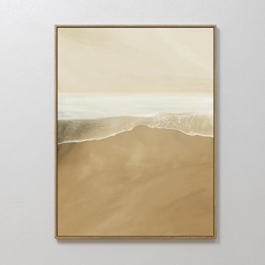 Coastal Serenity: Abstract Oil Painting of Sand and Sea Waves for Modern Decor