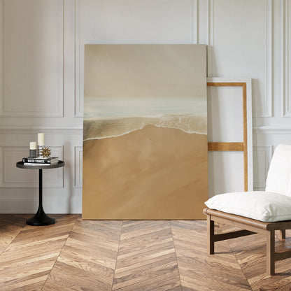 Coastal Serenity: Abstract Oil Painting of Sand and Sea Waves for Modern Decor