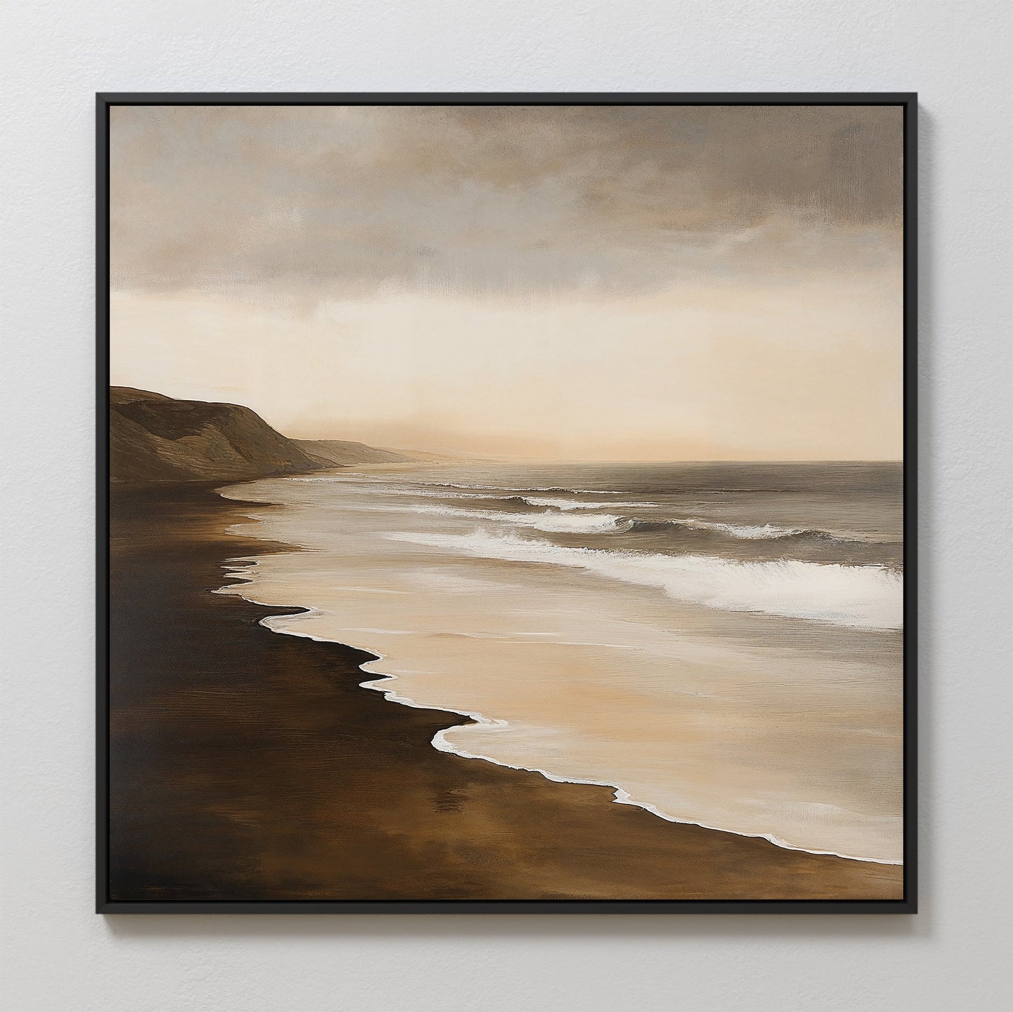 Serene Sandy Shoreline Oil Painting for Coastal Home Decor