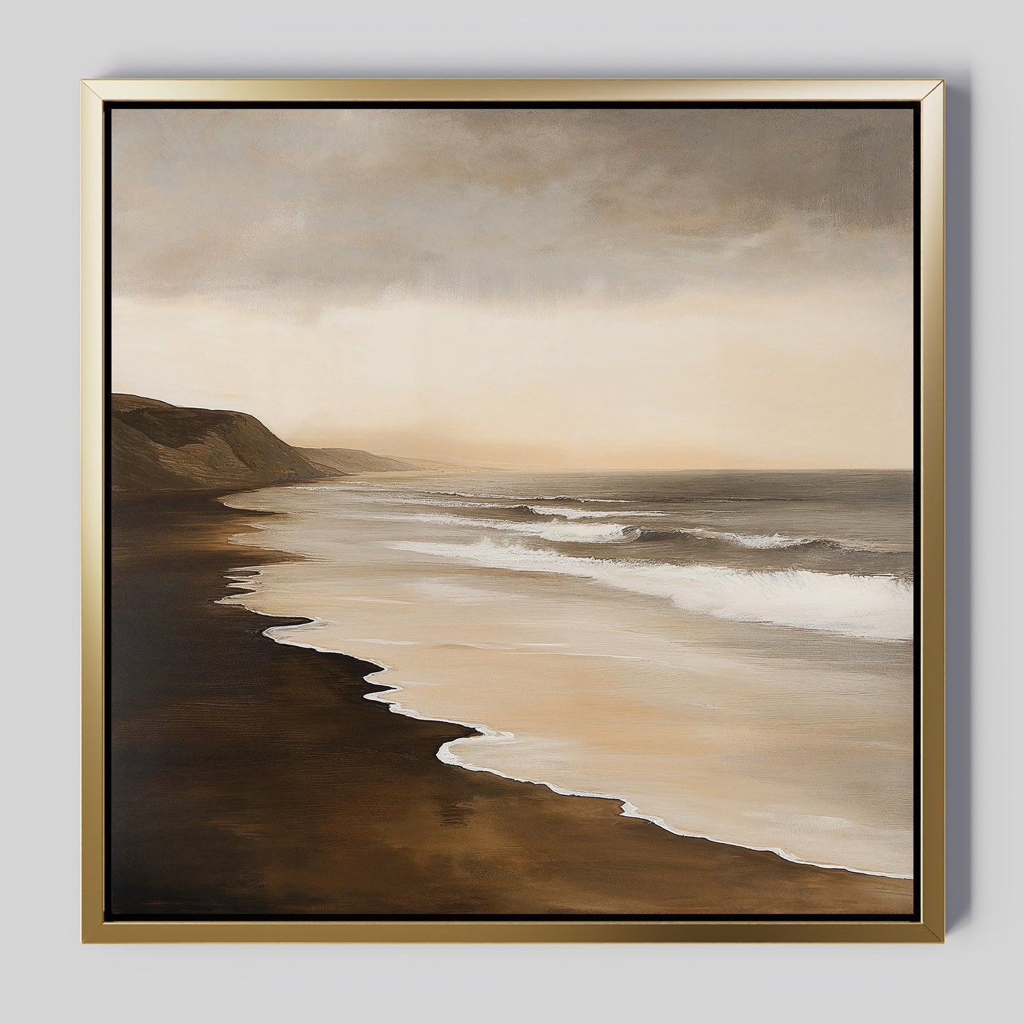 Serene Sandy Shoreline Oil Painting for Coastal Home Decor