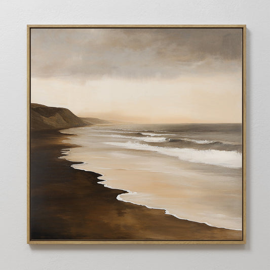 Serene Sandy Shoreline Oil Painting for Coastal Home Decor