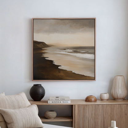 Serene Sandy Shoreline Oil Painting for Coastal Home Decor