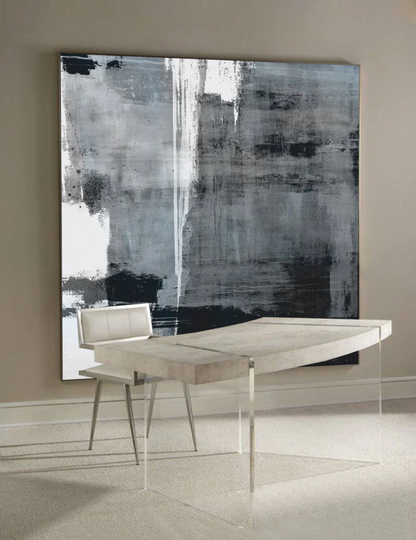 Abstract Gray and Black Oil Painting for Modern Home Décor