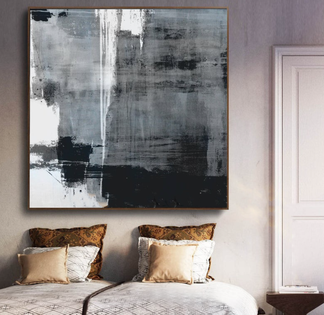 Abstract Gray and Black Oil Painting for Modern Home Décor