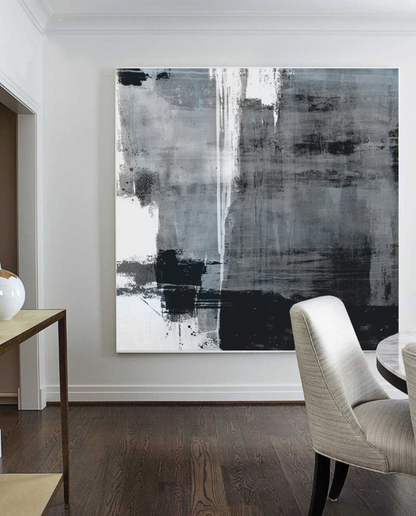 Abstract Gray and Black Oil Painting for Modern Home Décor