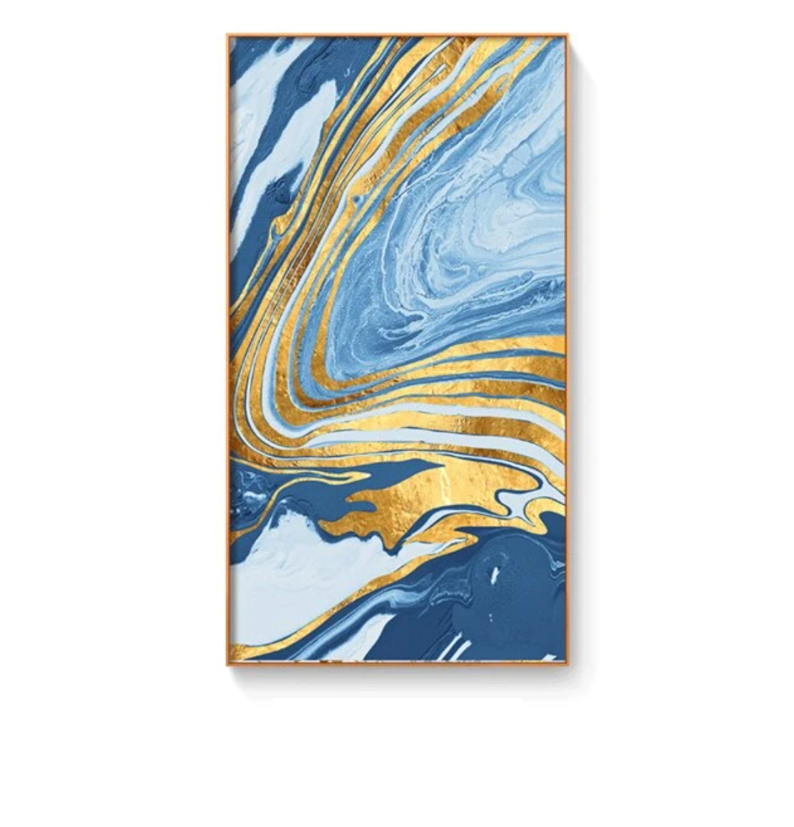 Serene Glacier Waves: Elegant Blue and Gold Abstract Oil Painting for Modern Decor