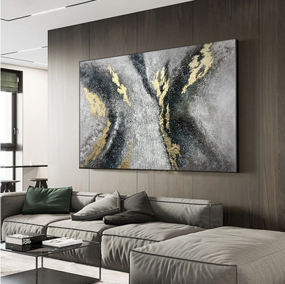 Abstract Black and Gold Zebra-Inspired Oil Painting for Modern Home Decor