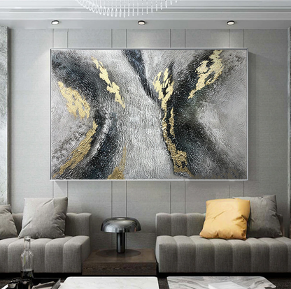 Abstract Black and Gold Zebra-Inspired Oil Painting for Modern Home Decor