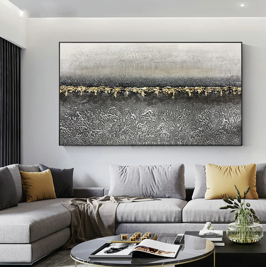 Abstract Elegance: Modern Oil Painting with Gold Accent for Stylish Decor