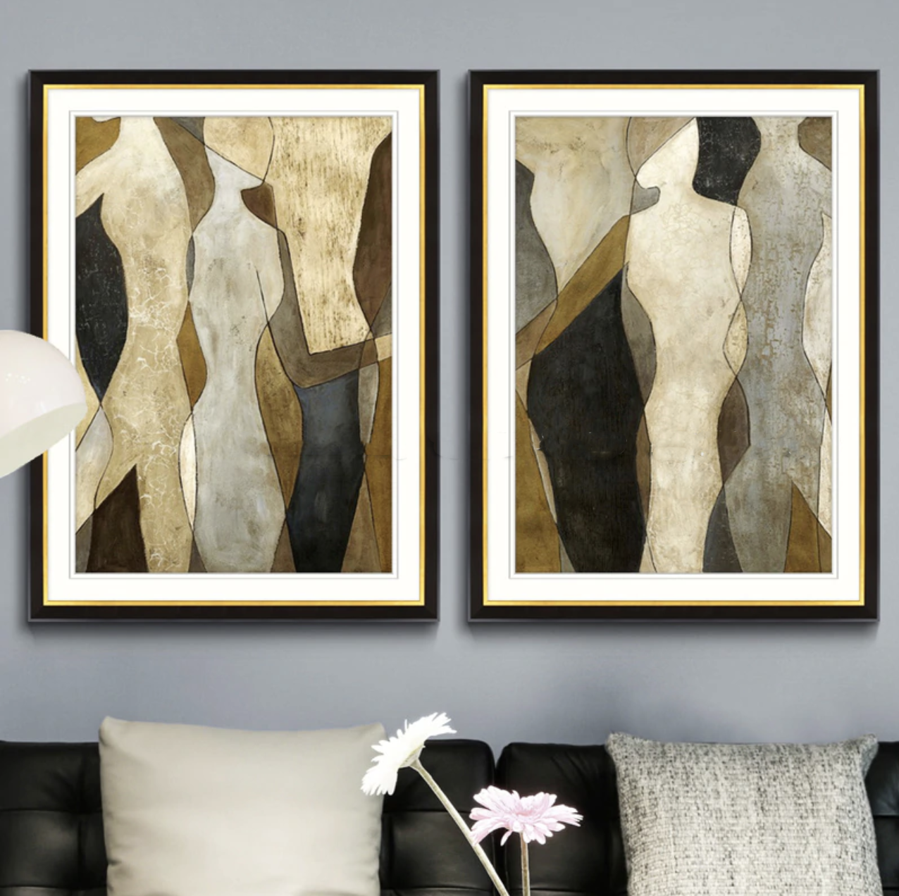 Abstract Embrace: Modern Oil Painting of Elegant Figures in Earth Tones