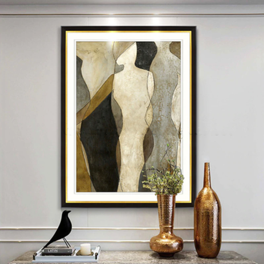 Abstract Oil Painting of Human Silhouettes in Earthy Tones for Modern Home Decor