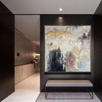 Abstract Elegance: Contemporary Oil Painting with Gold Accents for Luxurious Decor