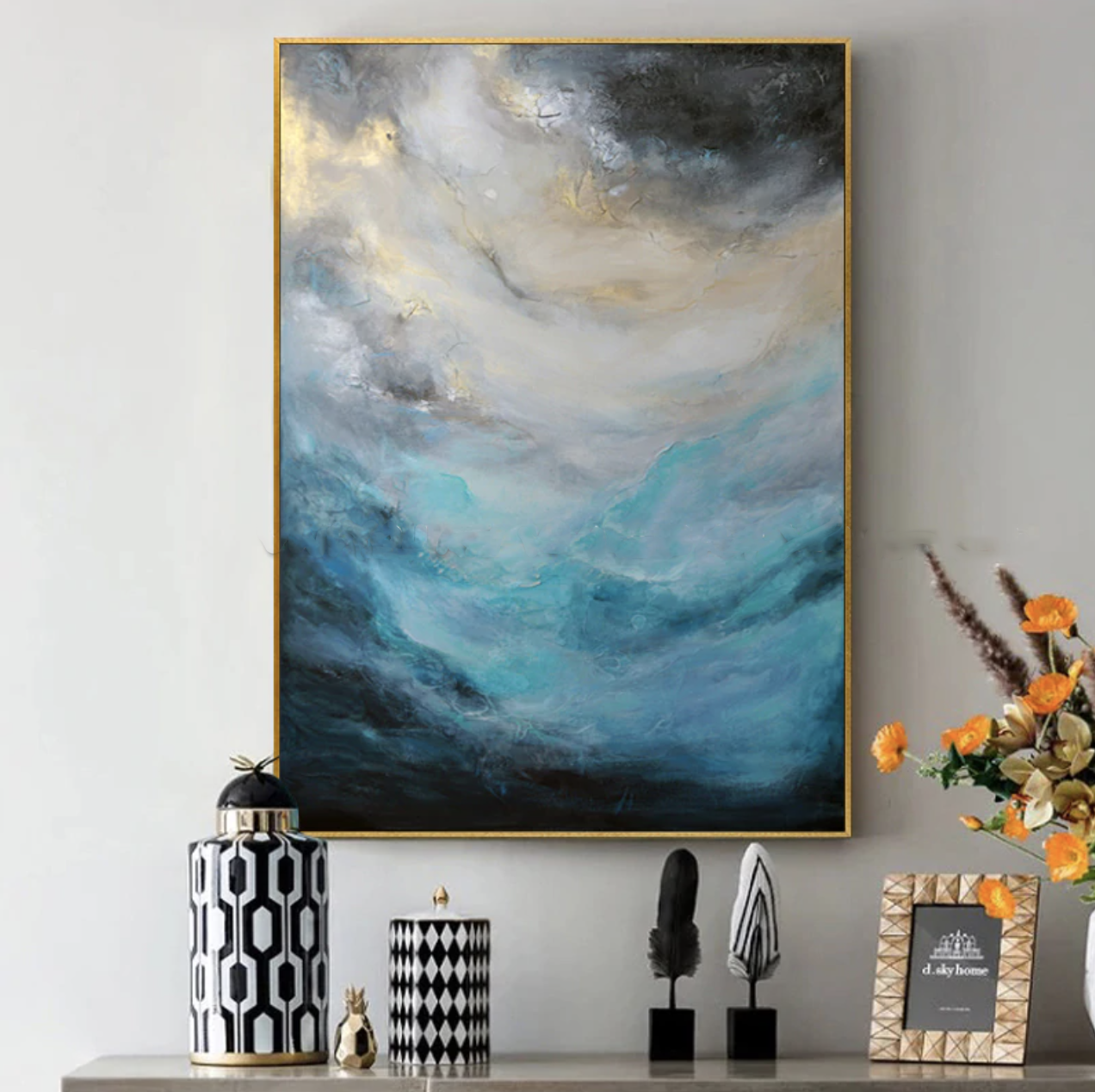 Serene Ocean Breeze Abstract Oil Painting for Modern Home Decor