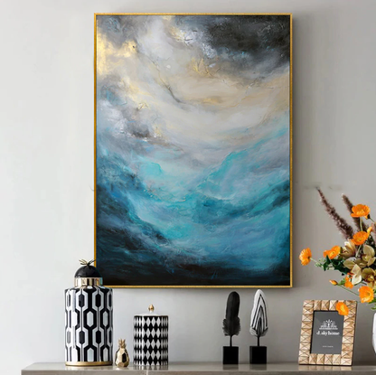 Serene Ocean Breeze Abstract Oil Painting for Modern Home Decor