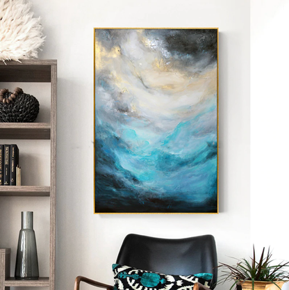 Serene Ocean Breeze Abstract Oil Painting for Modern Home Decor