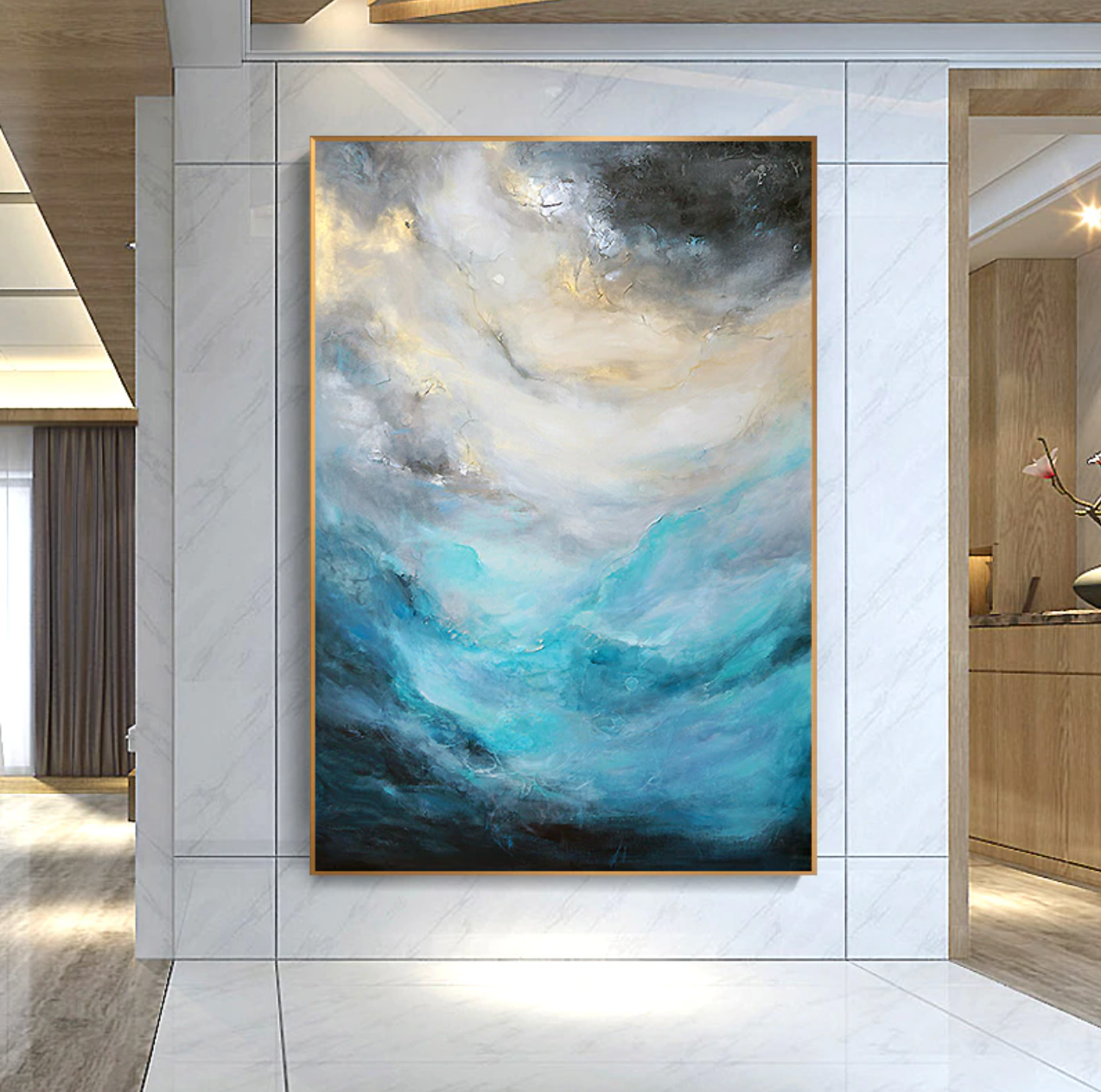 Serene Ocean Breeze Abstract Oil Painting for Modern Home Decor