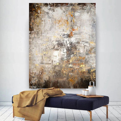 Abstract Gold and White Oil Painting for Elegant Home Décor