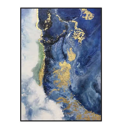 Elegant Blue Waves: Abstract Oil Painting of Serene Ocean Scenery