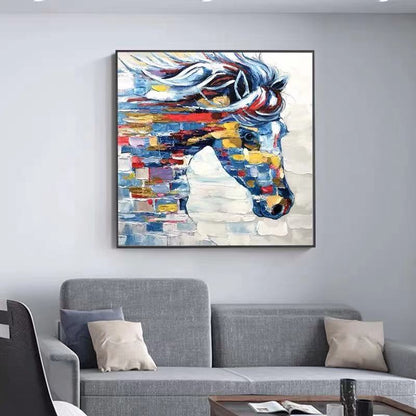 Vibrant Horse Portrait Oil Painting for Modern Home Decor