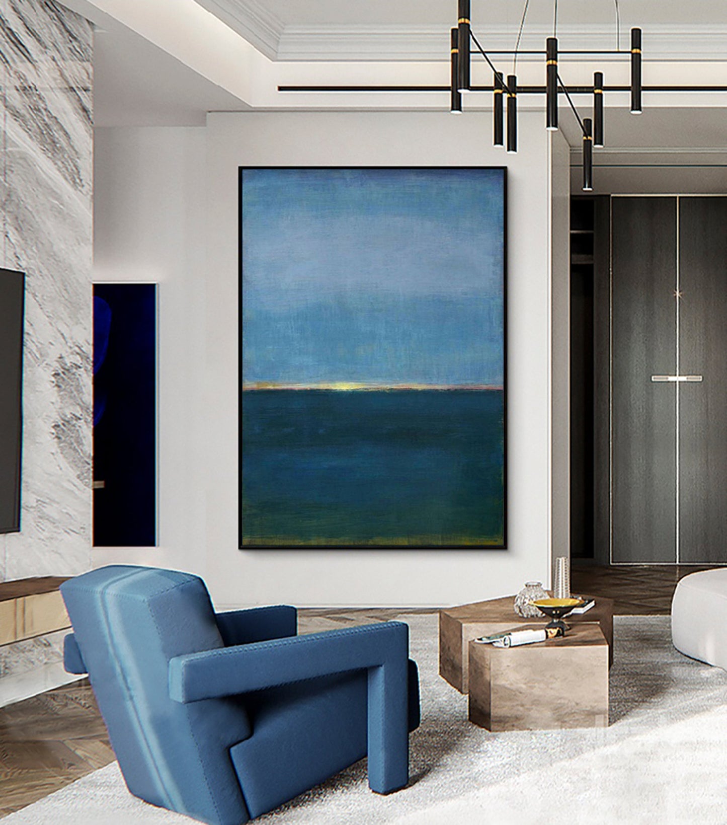 Tranquil Ocean Horizon Oil Painting for Serene Home Decor