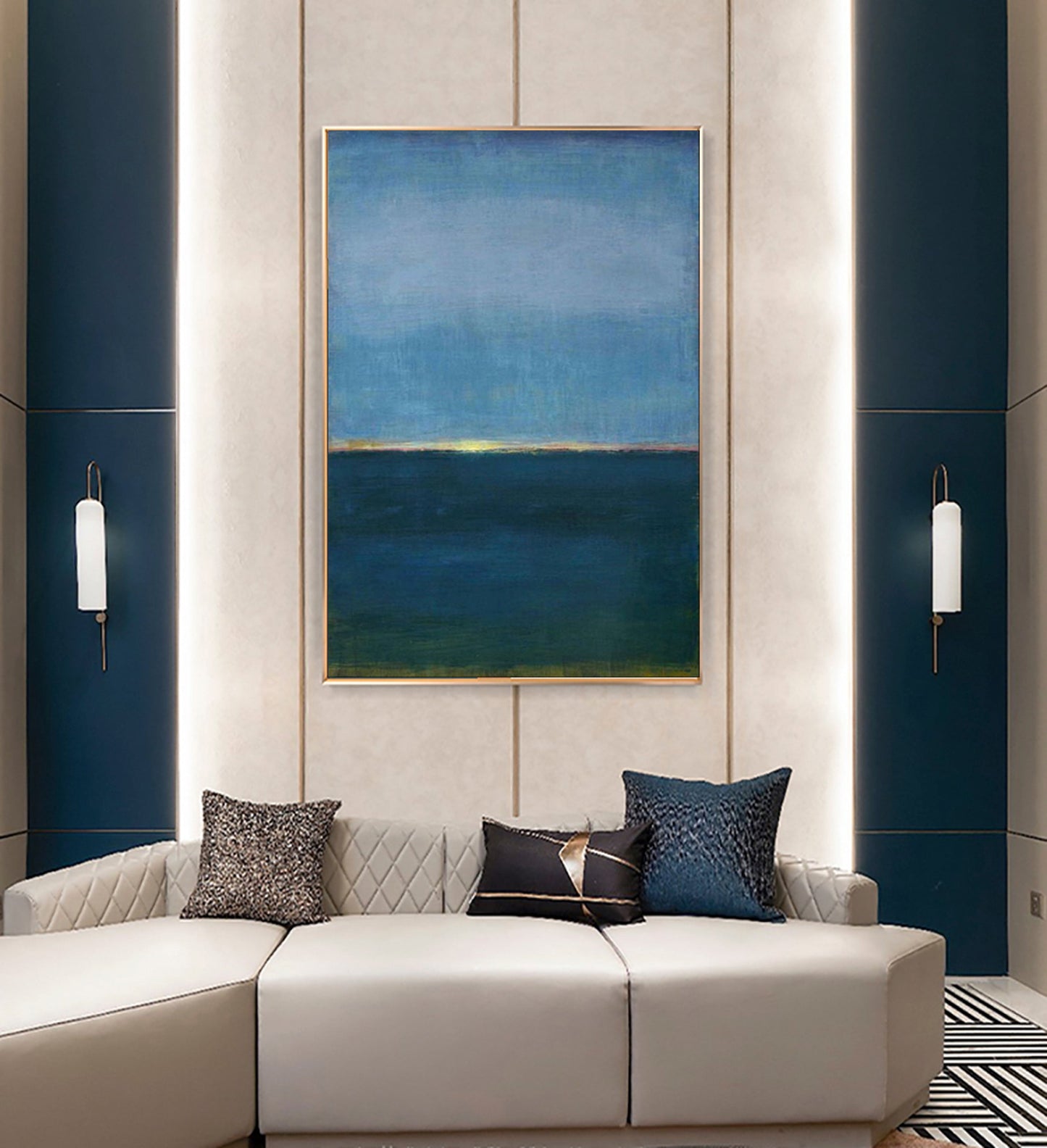 Tranquil Ocean Horizon Oil Painting for Serene Home Decor