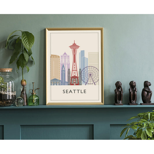 Seattle Cityscape Oil Painting, Washington Wall Art, Modern Urban Decor