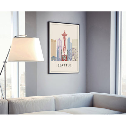Seattle Cityscape Oil Painting, Washington Wall Art, Modern Urban Decor