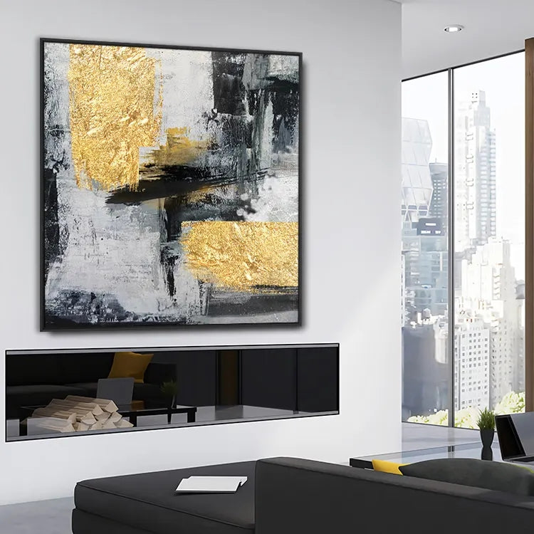 Abstract Gold and Gray Modern Oil Painting for Elegant Home Decor