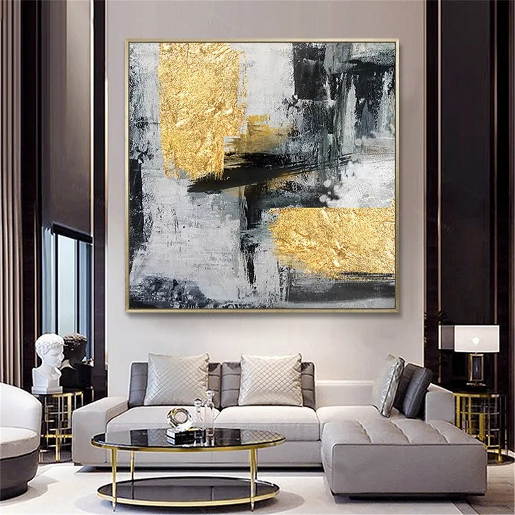 Abstract Gold and Gray Modern Oil Painting for Elegant Home Decor