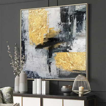 Abstract Gold and Gray Modern Oil Painting for Elegant Home Decor