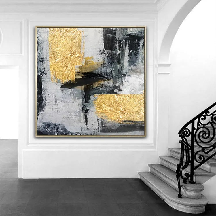 Abstract Gold and Gray Modern Oil Painting for Elegant Home Decor