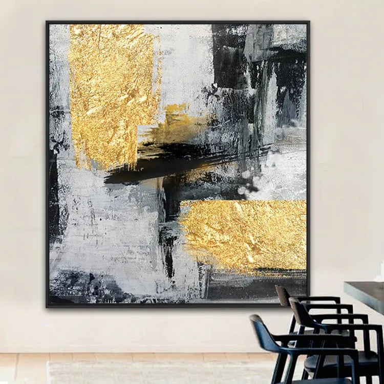 Abstract Gold and Gray Modern Oil Painting for Elegant Home Decor