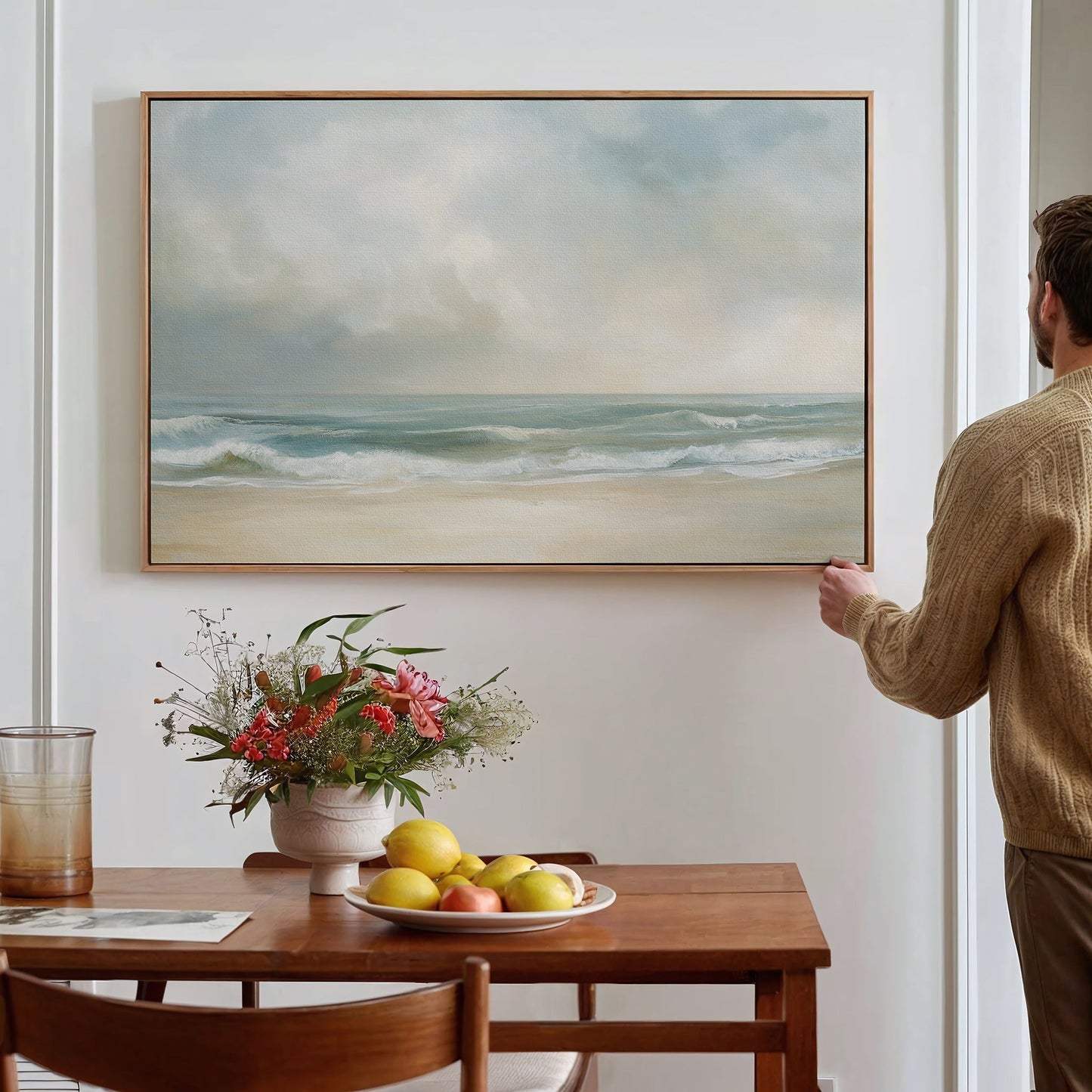 Tranquil Ocean Waves Oil Painting for Coastal Home Decor