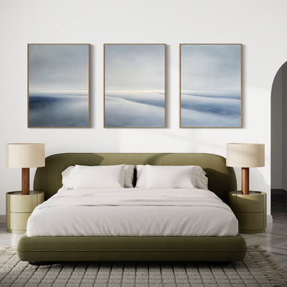 Tranquil Seascape Triptych - Calming Blue and Gray Oil Paintings for Modern Decor