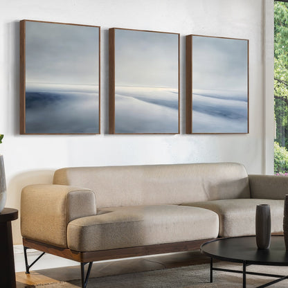 Tranquil Seascape Triptych - Calming Blue and Gray Oil Paintings for Modern Decor