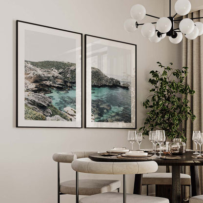 Serene Coastal View with Crystal Clear Water and Lush Greenery
