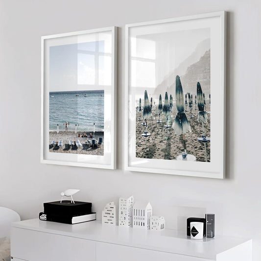 Coastal Serenity: Elegant Oil Paintings of La Pioggia & Fornillo Beach Scenes