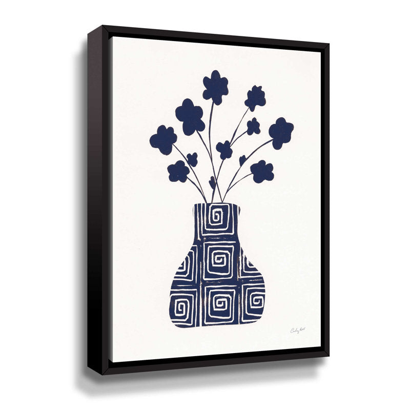 Navy Abstract Vase with Floral Design - Modern Oil Painting for Home Decor