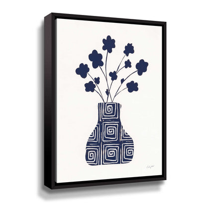 Navy Abstract Vase with Floral Design - Modern Oil Painting for Home Decor