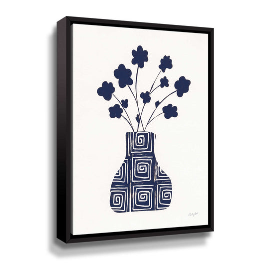 Navy Abstract Vase with Floral Design - Modern Oil Painting for Home Decor