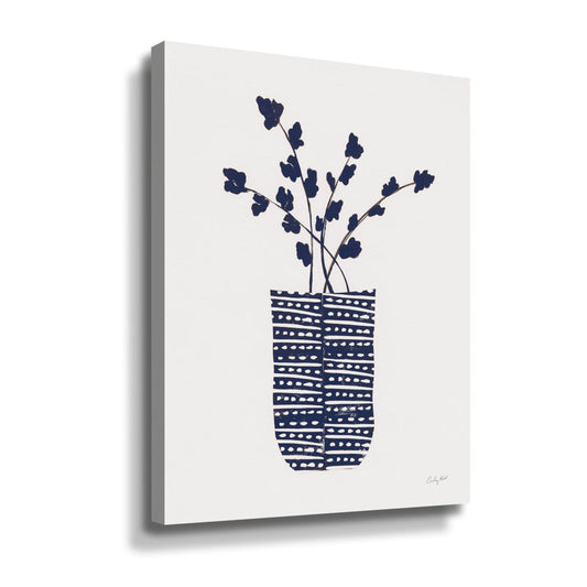 Navy Floral Vessel Art - Modern Oil Painting for Home Decor