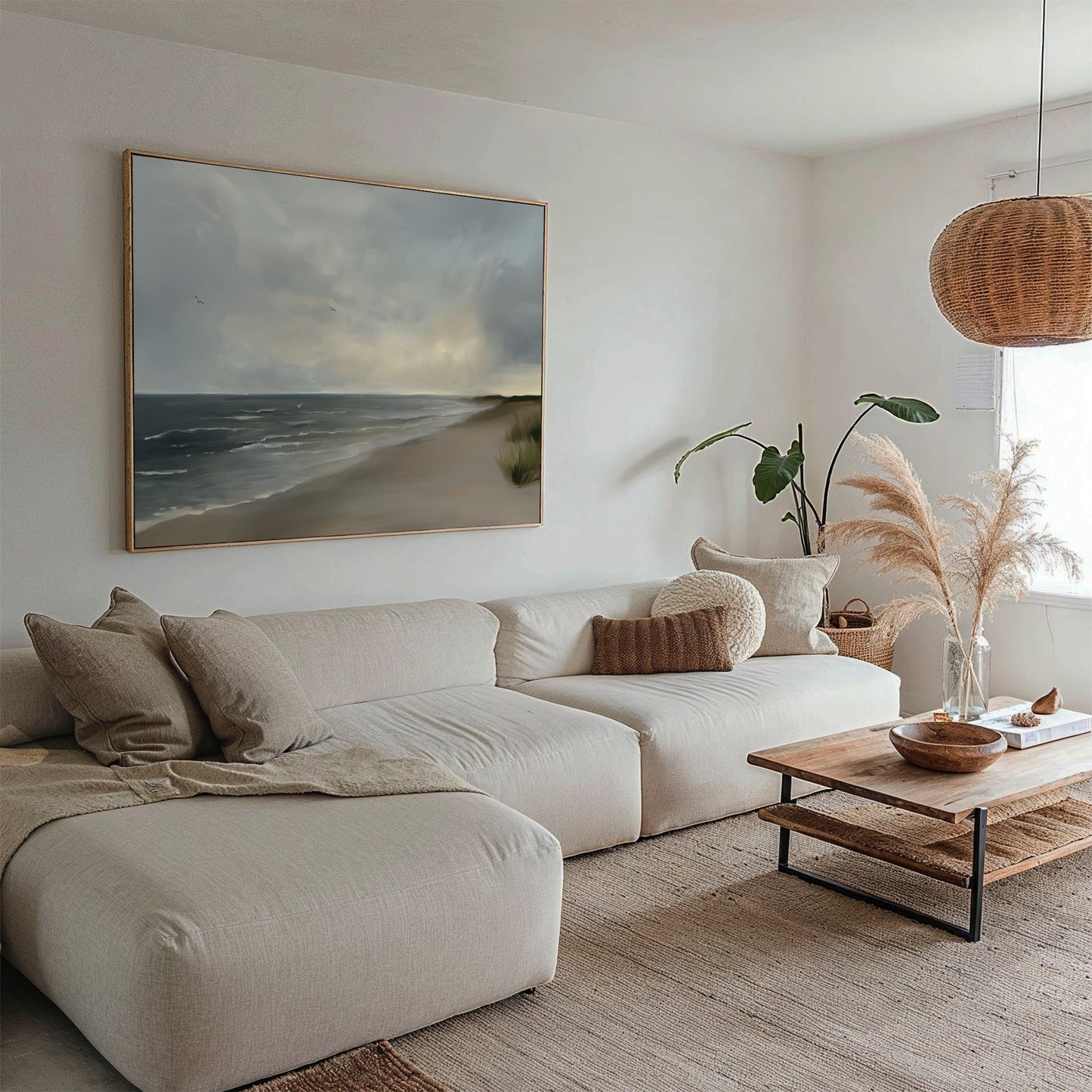 Serene Coastal Horizon Oil Painting for Tranquil Home Decor