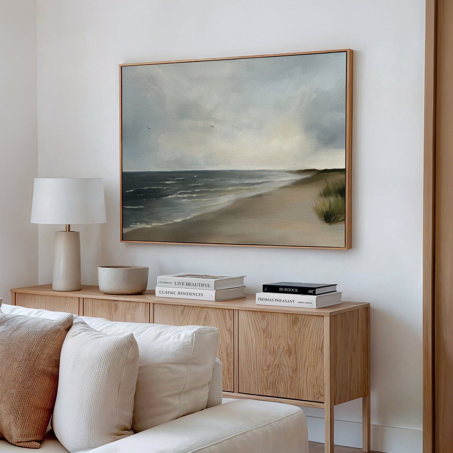 Serene Coastal Horizon Oil Painting for Tranquil Home Decor